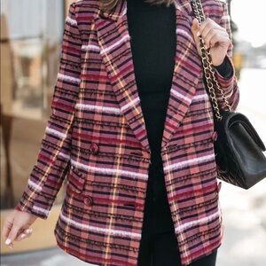Topshop Brushed Check Blazor - Hot Pink